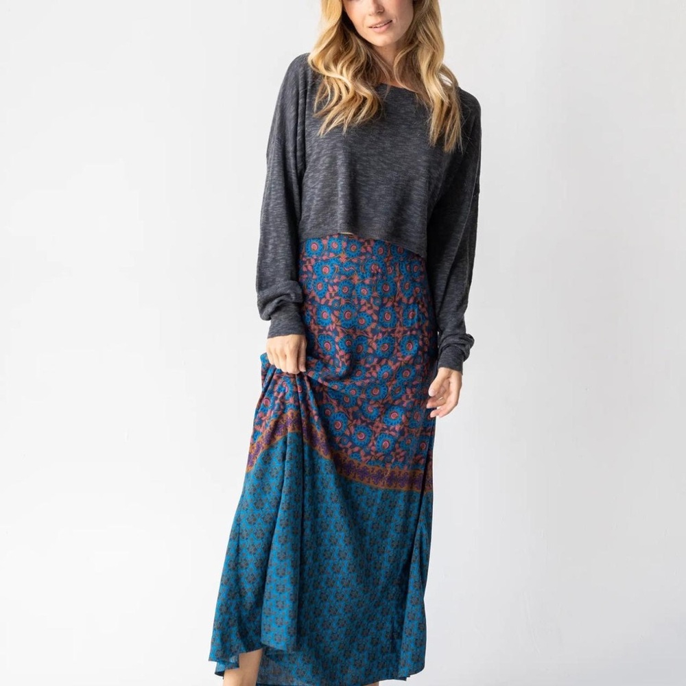 NATURAL LIFE Vibrant Blue and Red Maxi Skirt - Picture 2 of 5